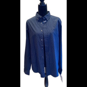 George Womens Blouse Button down Sz Medium 38-40 Navy Lg  Sleeve Top 97% Cotton